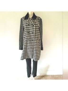 Vintage Express Women's Long Double-Breasted Houndstooth Coat Size L